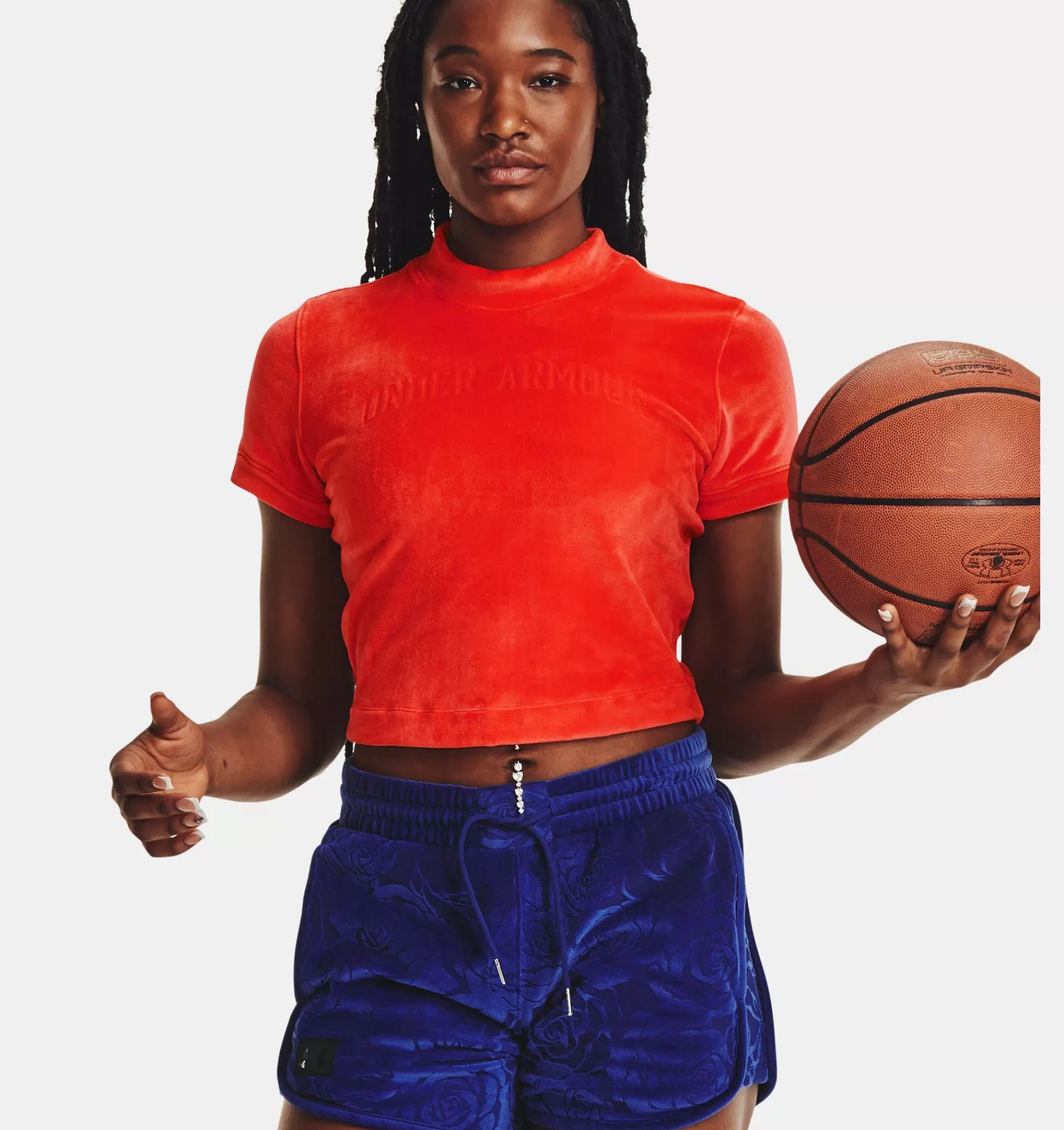 Femmes Under Armour Hauts<T-Shirt A Manches Courtes Et Col Montant Ua Velour Rose Pour Femmes